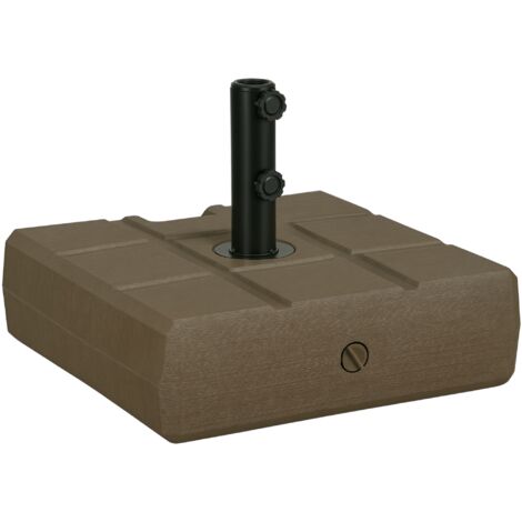 Base per ombrellone da giardino riempibile con manico in HDPE e acciaio, 49x49x36,5 cm, marrone.