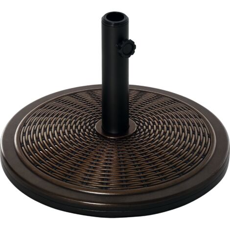 Base per ombrellone in cemento e plastica 14kg, effetto rattan, diametro 48x34cm, colore bronzo, stabile per ombrelloni da giardino e terrazzo.