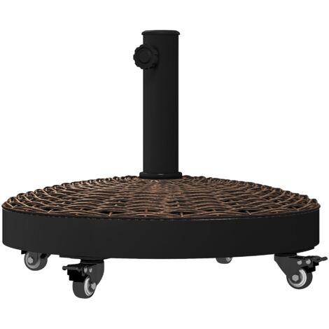 Base per Ombrellone Rotonda Ø52x41 cm 4 Ruote con Freni in Acciaio e Resina Bronzo e Nero
