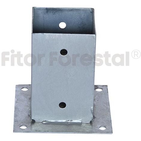 FITOR FORESTAL Base plana para poste de 9x9cm galvanizada. Precio para 5uds. Alta resistencia a oxidación