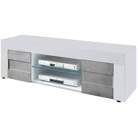 Base Porta TV bianco lucido 2 ante grigio cemento L.138 P.42 H.44 cm EFFEZ