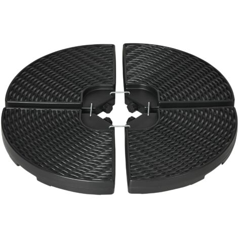 Base pour parasol à bras 4 pièces en HDPE, remplissable eau et sable, Ø100x8 cm, noir