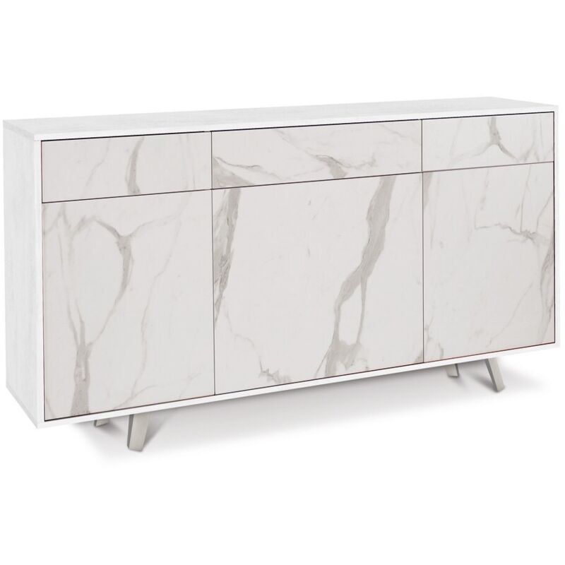 Mobile Madia 3 Ante 3 Cassetti Ossido Bianco Marmo Credenza Da Sogg...