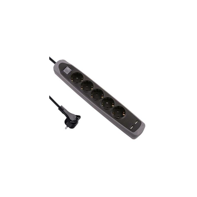 

Electra Line - Base múltiple de Silicona Electraline 5T+2Usb 2m Negro