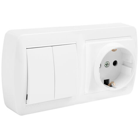 Base Schuko bipolar con TT lateral, doble conmutador y con obturador, 148x72x42mm  Solera E3/42983