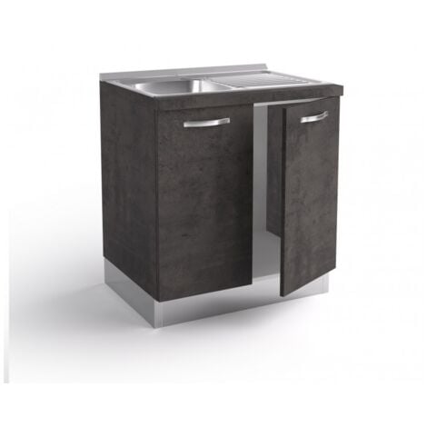 Base sottolavello cucina 80x60x84 cm in legno color lava con lavello in acciaio inox e due ante - Massa