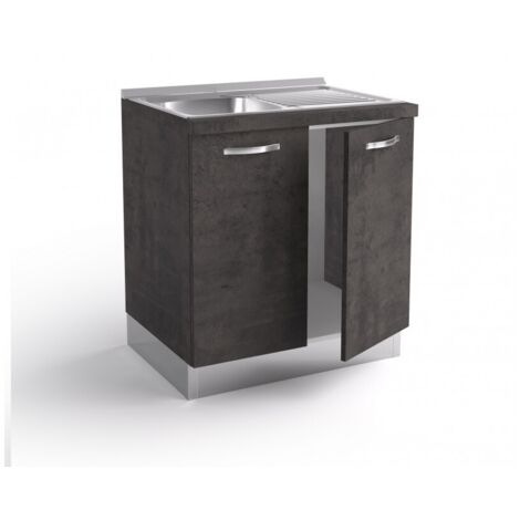 Base sous l’évier de cuisine 80x60x84 cm en bois couleur lave avec évier en acier inoxydable et deux portes - Massa