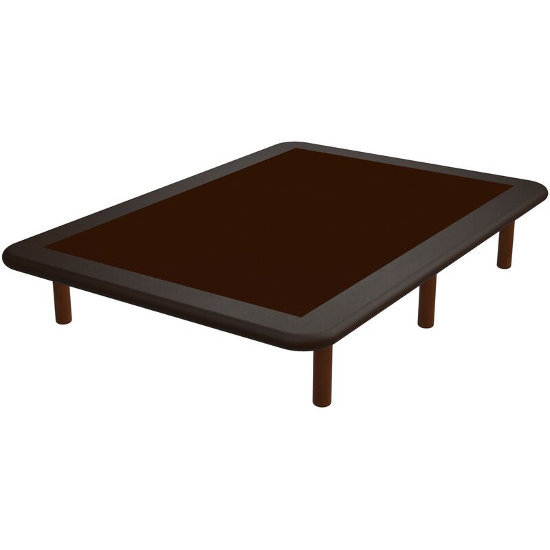 Topdormitorios - Base tapizada 3D BREMEN CONTORNO Color Principal - Polipiel Dark Brown Chocolate, 105 x 190 cm., Patas - Con patas de madera color
