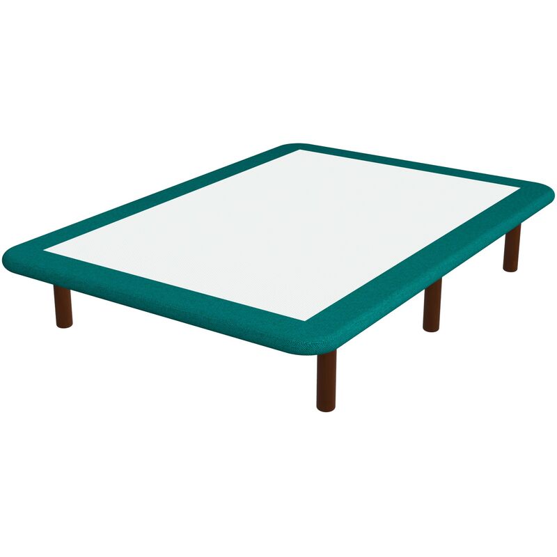 Topdormitorios - Base tapizada 3D BREMEN CONTORNO Color Principal - Tela Acualine - Turquoise Turquesa, 105 x 190 cm., Patas - Con patas de madera