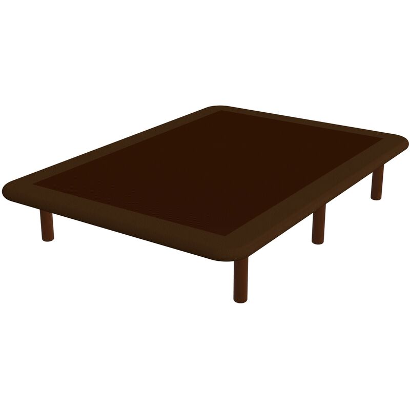 Topdormitorios - Base tapizada 3D BREMEN CONTORNO Color Principal - Terciopelo 102 Chocolate, 160 x 200 cm., Patas - Con patas de madera color WENGUÉ