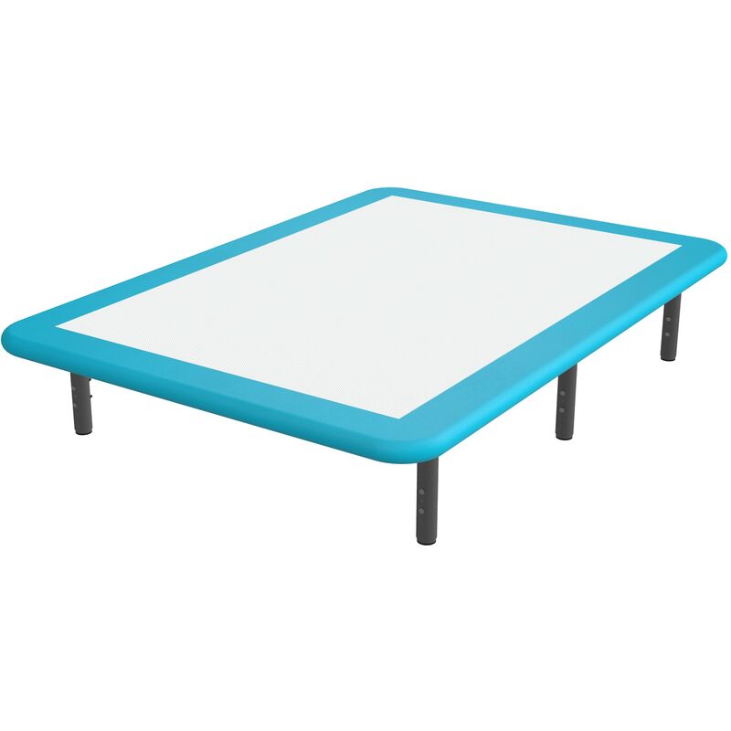 Topdormitorios - Base tapizada 3D BREMEN CONTORNO Color Principal - Polipiel Sky Azul Claro, 105 x 180 cm. , Patas - Con patas metálicas regulables
