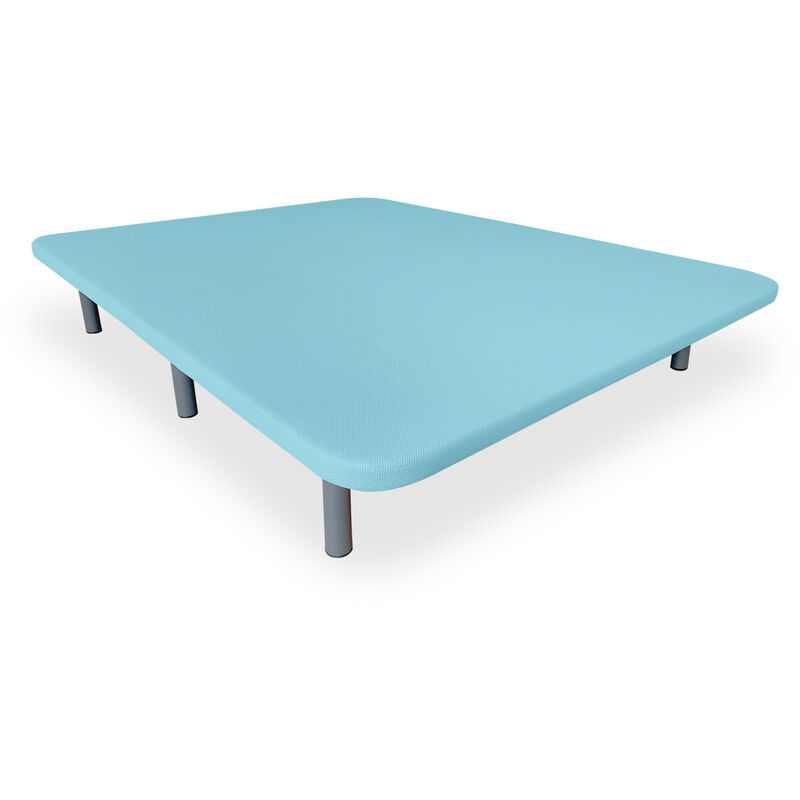 

Base Tapizada 3D Reforzada | Anti ruido con 3 Barras de Refuerzo | Color Azul claro | 6 Patas metálicas roscadas de 30cm | 135x190 - Celeste