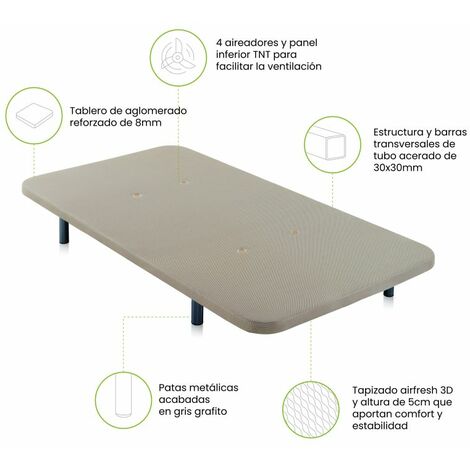 Base tapizada Air 3D Beige 90x190 con patas