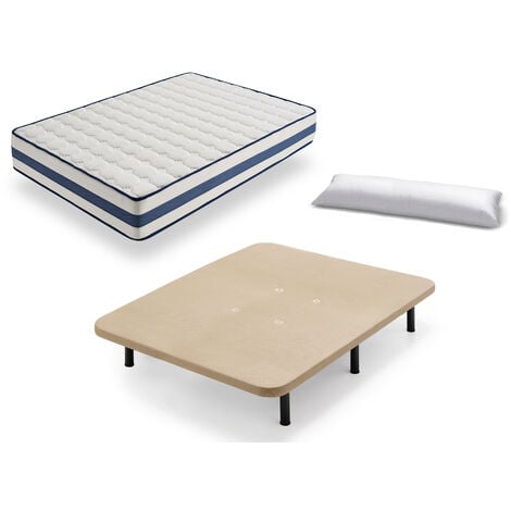 HOGAR24 ES, Cama Completa, Somier Basic + Colchón Viscoelástico Spring  Plus, Incluye Juego de Patas con Abrazadera de 25 cm