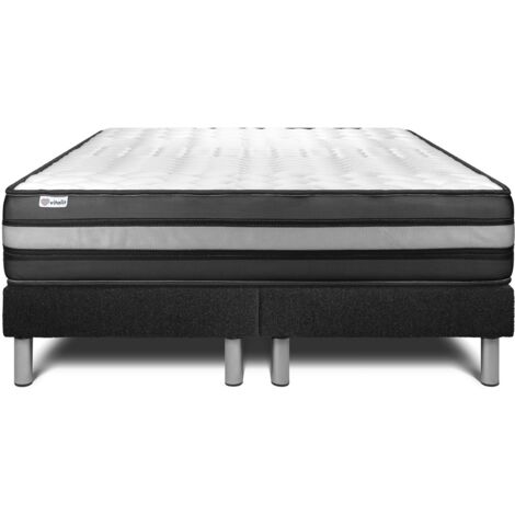 Base tapizada negro + Colchón con espuma viscoelástica 2x80x200