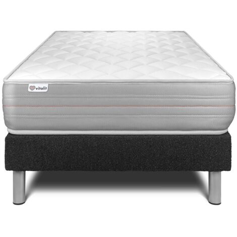 Base tapizada negro + Colchón con espuma viscoelástica 90 x 190
