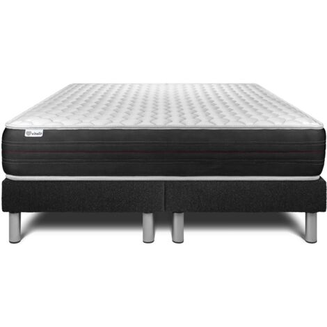 Base tapizada negro + Colchón con muelles ensacados 2x100x200