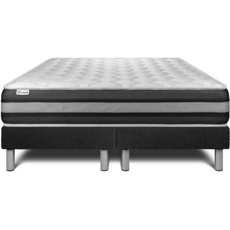 Base tapizada negro + Colchón con muelles y viscoelástica 2x80x200