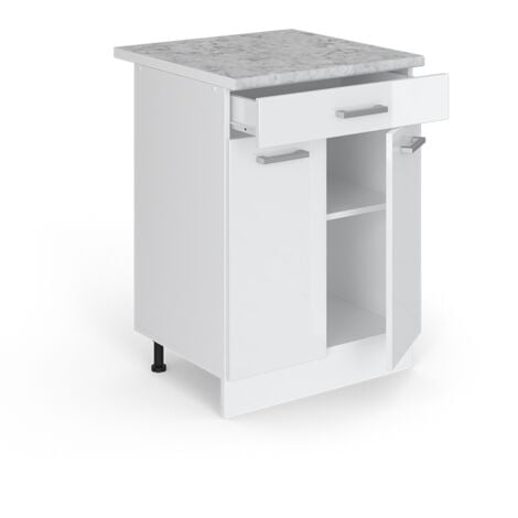 Base universale R-Line, Bianco lucido, 60 cm con cassetti, Vicco