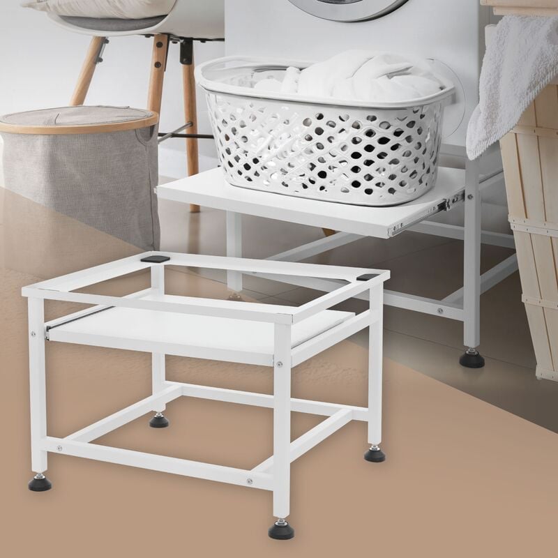 Image of ML-Design Base per Lavatrice Asciugatrice Frigorifero con Ripiano Estraibile 62,5x53,5x45 cm in Acciaio Bianco max. 150 kg Piedistallo Supporto