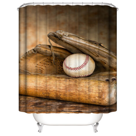 Baseball-Duschvorhang 180 x 180 cm, Duschvorhang mit Bewegungsmotiv