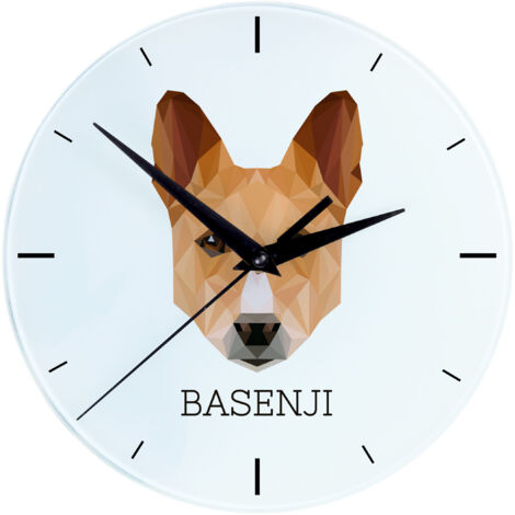 Basenji, Basendżi, Kongohund - geometrische Wanduhr mit Foto und Aufschrift von Art-Dog