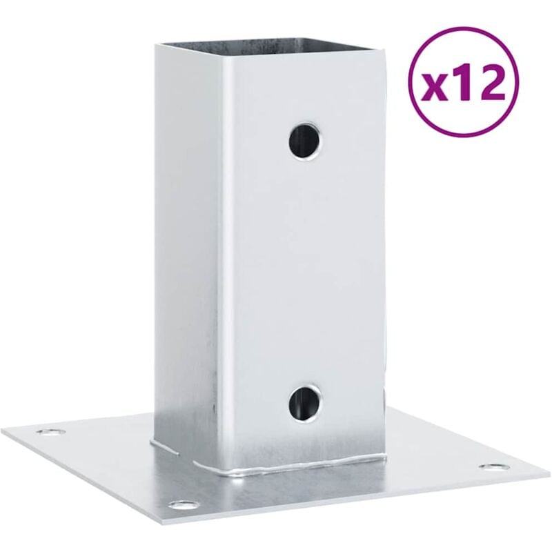Bases de poteau carrées 12 pcs argent 71x71 mm acier galvanisé vidaXL