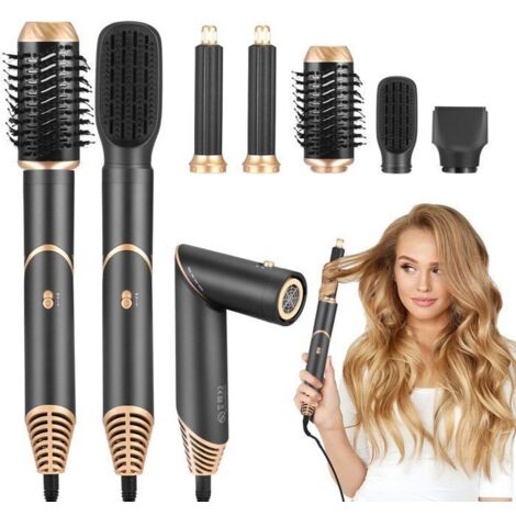 Basetbl – Brosse soufflante 5-en-1 avec 5 accessoires – Sèche-cheveux, boucleurs auto-wrap, brosse thermique – 1000W, 3 températures, effet Coanda
