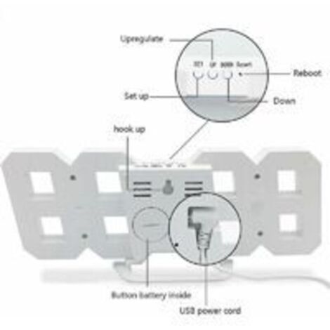 Basetbl – Orologio da parete digitale a LED 3D – Dimensioni 240 x 93 x 18 mm – Visualizzazione automatica di ora, data e temperatura – Funzione sveglia