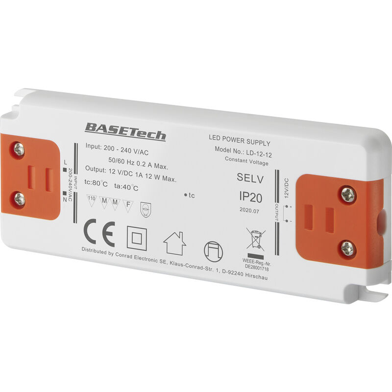 Basetech - LD-12-12 LED-Trafo Konstantspannung 12 w 1 a Möbelzulassung, Überspannung, Montage auf en