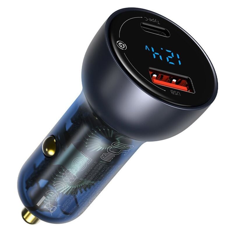 Baseus Auto-Ladegerät USB / USB Typ C 65 W 5 A SCP Quick Charge 4.0+ Power Delivery 3.0 LCD Bildschirm grau (CCKX-C0G)