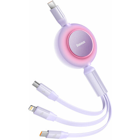 Baseus Bright Mirror 2 einziehbares Kabel 3in1 Kabel USB Typ C - Micro USB + Lightning + USB Typ C 3.5A 1.1m lila (CAMJ010205)