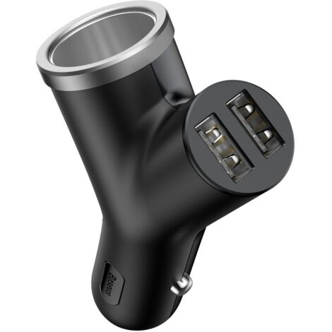Baseus CCALL-YX01 - Cargador de Coche (Doble USB + Encendedor de Cigarrillos, 3,4 A), Color Negro