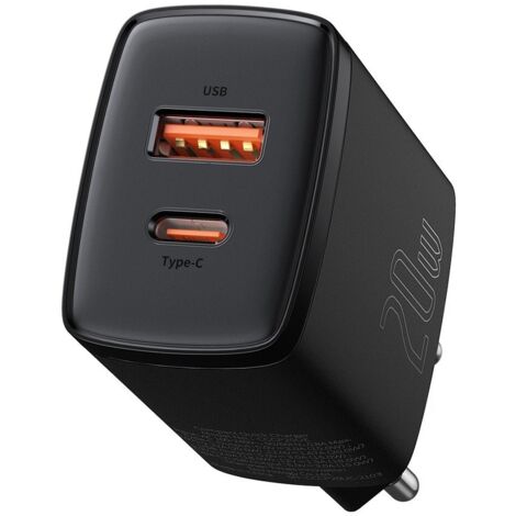 Baseus Compact Schnellladegerät USB / USB Type C 20W 3A Power Delivery Quick Charge 3.0 schwarz