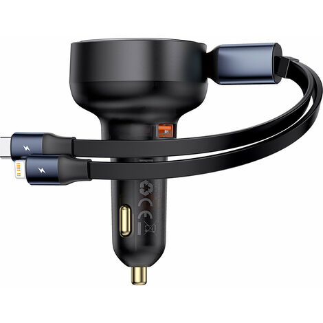 Baseus Enjoyment USB-A-Autoladegerät mit USB-C/ Lightning -60-W-Kabel – Schwarz