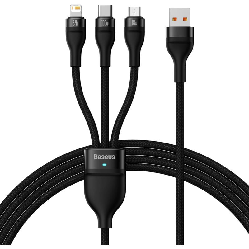 Câble 3en1 USB vers USB-C / iPhone Lightning / micro USB 1,2 m - noir
