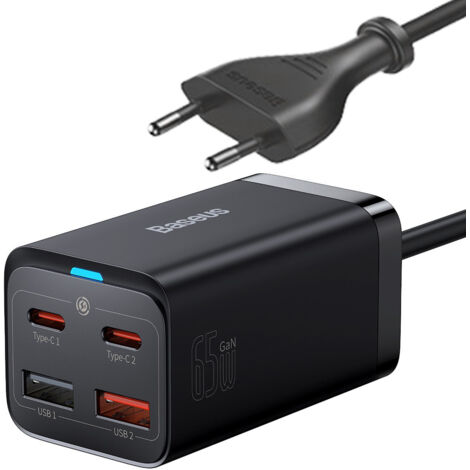 Baseus GaN3 Pro Wandladegerät, 2x USB-C, 2x USB, 65W (Schwarz)