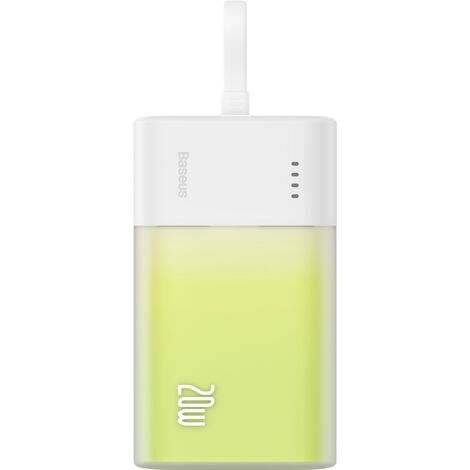 Baseus Popsicle Powerbank de 5200 mAh y 20 W con cable Lightning integrado (+ Baseus Simple USB-C blanco - Cable USB-C de 60 W/20 V/3 A/30 cm) - Blanco-Verde