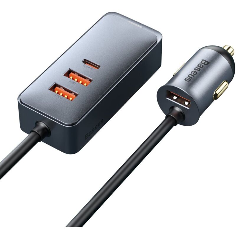 Autoladegerät-Splitter 3x USB + USB-C 120W PPS QC PD grau