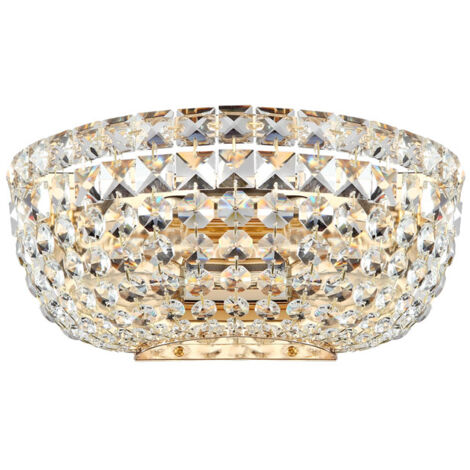 Basfor Lampada da parete a filo oro antico e cristallo, 2 luci, E14