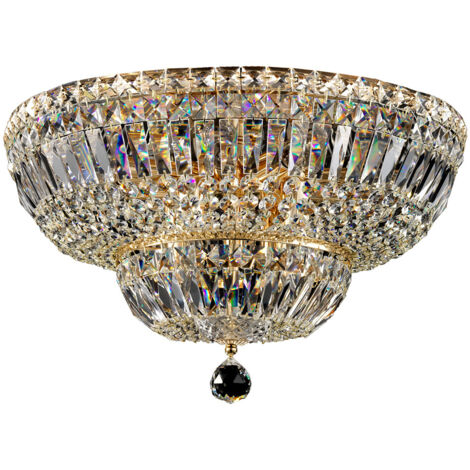 Basfor Lampada da soffitto semi-incasso oro antico e cristallo, 12 luci, E14