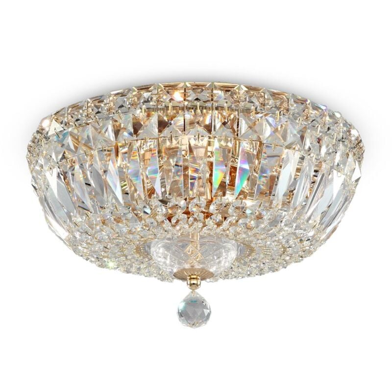 Plafoniera Contemporanea Basfor Metallo Oro 3 Luci Diffusori Tessile