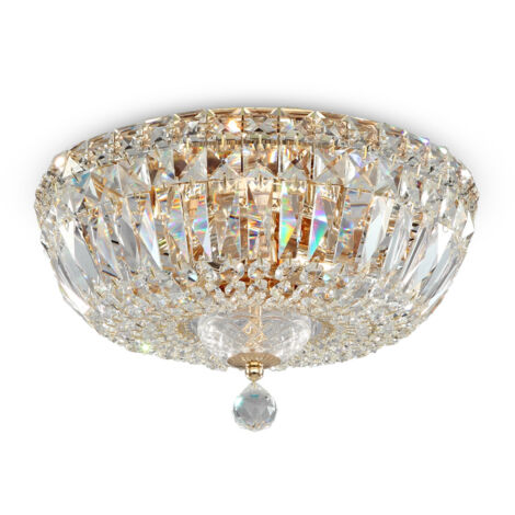 Basfor Lampada da soffitto semi-incasso oro antico e cristallo, 3 luci, E14