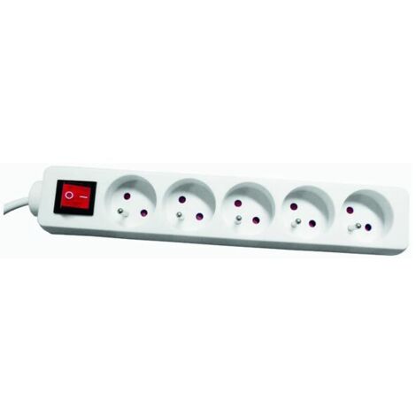 Basic Bloc Multiprises 5 Prises + Interrupteur Longueur 1M, Section 3G1 mm, Blanc