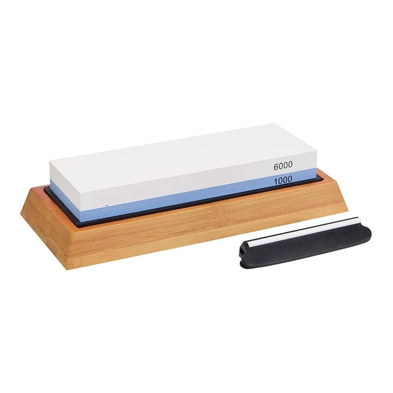 Aougo - Basics Pierre à aiguiser à eau - Double face, grain 1 000/6000 - Socle en bambou antidérapant,Pêcheur