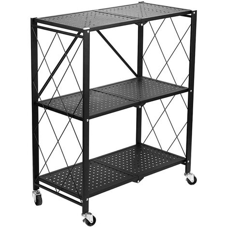 BASIKE - Meuble de rangement avec roulettes - Desserte - 3 étagères - Meuble pliant