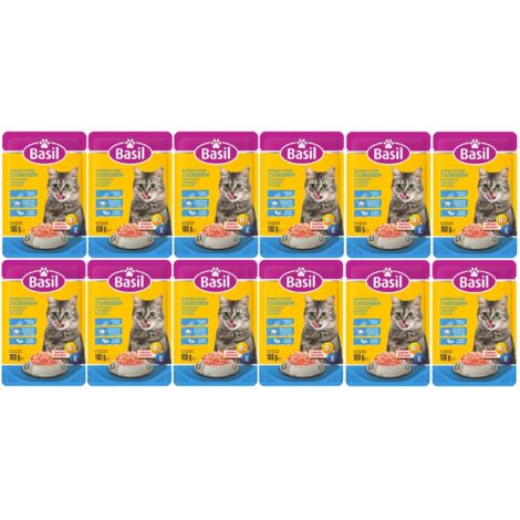 Basil Nassfutter für Katzen, 100 g Beutel, mit Lachs, 12 Stück