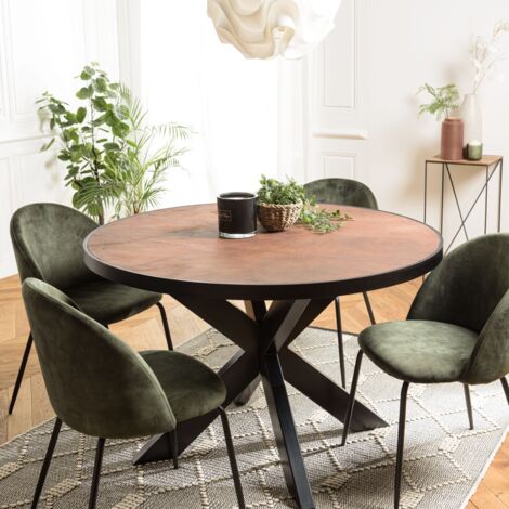 BASILE - Table à manger 120x120 effet pierre couleur marron