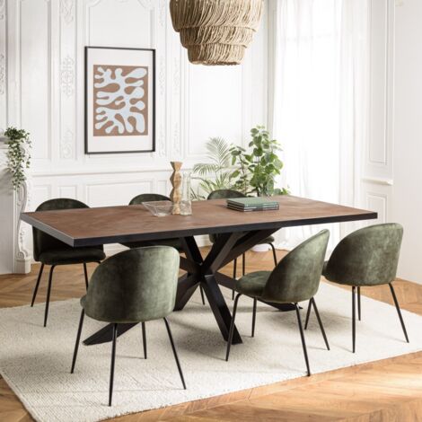 BASILE - Table à manger 220x100 effet pierre couleur marron