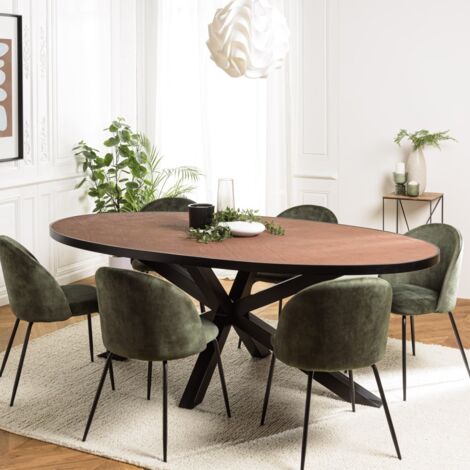 BASILE - Table à manger 220x110 effet pierre couleur marron